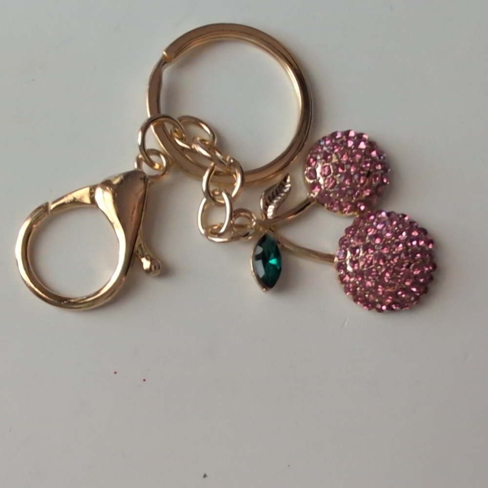 Pink Cherry Crystals Keychain Bag Charm